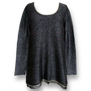 Soft Surroundings Womens Sweater M Black Gunmetal Gray Gold Chain Trim Mob Wife